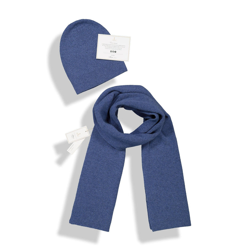 Altesse Cashmere best men's cashmere blue jean beanie hat scarf set