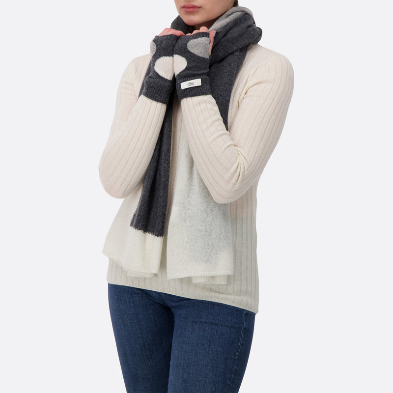 Altesse Cashmere best women's cashmere dark grey multi scarf wristlets glove