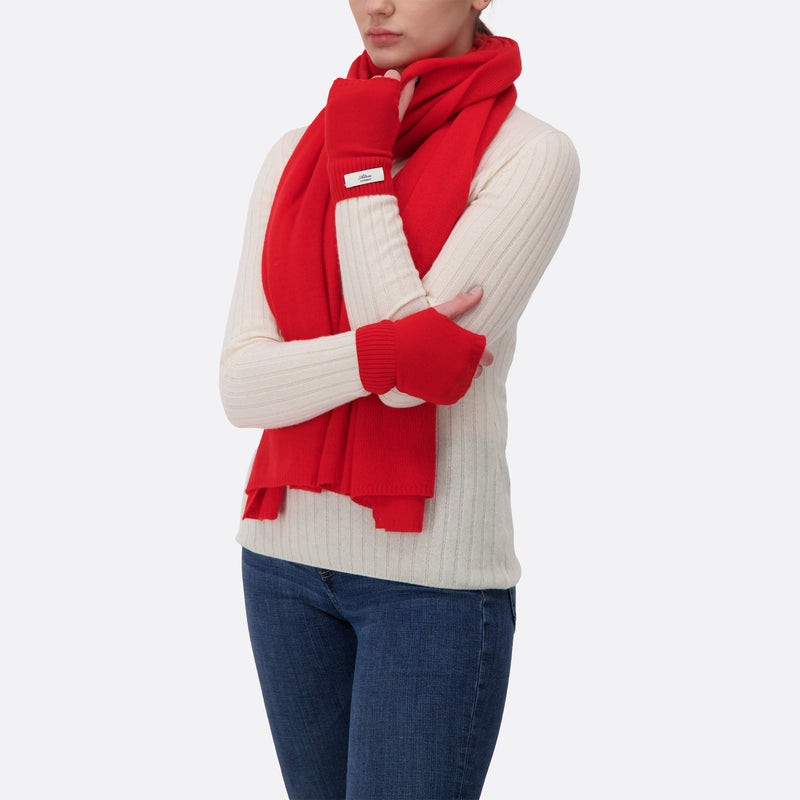 Altesse Cashmere best women's cashmere scarlet red scarf wristlets glove